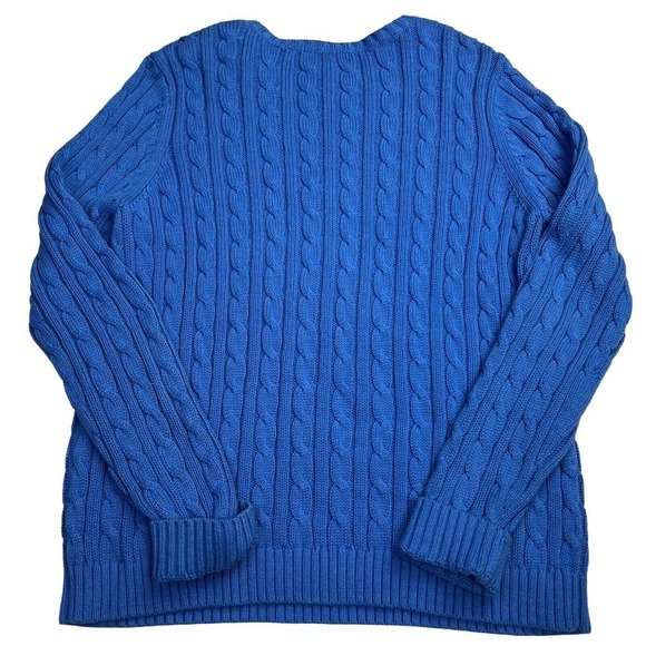Lands End Blue Cable Knit Crewneck Sweater Size L 14-16 - Picture 7 of 9